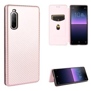 For Sony Xperia 10 II Carbon Fiber Texture Horizontal Flip TPU + PC + PU Leather Case with Card Slot(Pink)