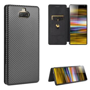 For Sony Xperia 10 Plus Carbon Fiber Texture Horizontal Flip TPU + PC + PU Leather Case with Card Slot(Black)