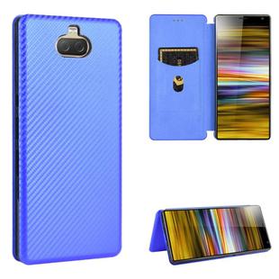 For Sony Xperia 10 Carbon Fiber Texture Horizontal Flip TPU + PC + PU Leather Case with Card Slot(Blue)