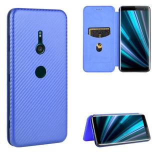 For Sony Xperia XZ3 Carbon Fiber Texture Horizontal Flip TPU + PC + PU Leather Case with Card Slot(Blue)