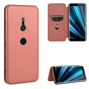 For Sony Xperia XZ3 Carbon Fiber Texture Horizontal Flip TPU + PC + PU Leather Case with Card Slot(Brown)