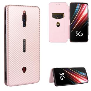 For ZTE nubia Red Magic 5S Carbon Fiber Texture Horizontal Flip TPU + PC + PU Leather Case with Card Slot(Pink)
