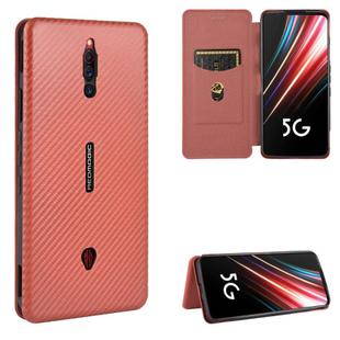 For ZTE nubia Red Magic 5S Carbon Fiber Texture Horizontal Flip TPU + PC + PU Leather Case with Card Slot(Brown)