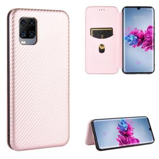 For ZTE Axon 11 5G Carbon Fiber Texture Horizontal Flip TPU + PC + PU Leather Case with Card Slot(Pink)