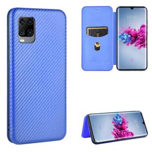 For ZTE Axon 11 5G Carbon Fiber Texture Horizontal Flip TPU + PC + PU Leather Case with Card Slot(Blue)