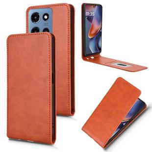 For Motorola Moto G Play 2025 Magnetic Vertical Flip Leather Phone Case(Brown)