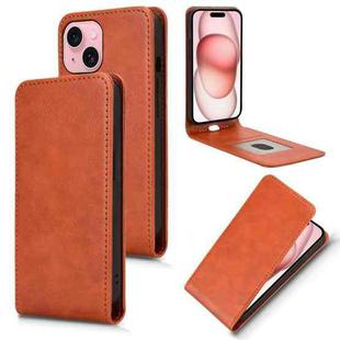 For iPhone 15 Plus Magnetic Vertical Flip Leather Phone Case(Brown)