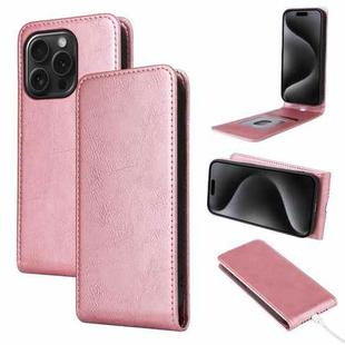 For iPhone 15 Pro Magnetic Vertical Flip Leather Phone Case(Rose Gold)