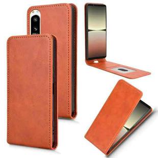 For Sony Xperia 5 IV Magnetic Vertical Flip Leather Phone Case(Brown)