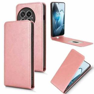 For OnePlus 13 Magnetic Vertical Flip Leather Phone Case(Rose Gold)