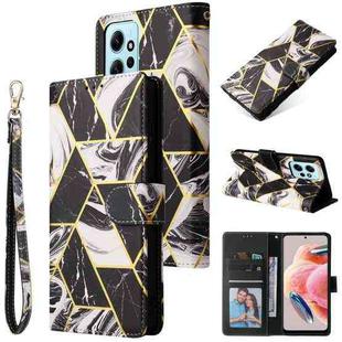 For Redmi Note 12 4G Marble Bronzing Stitching Leather Phone Case(Black)