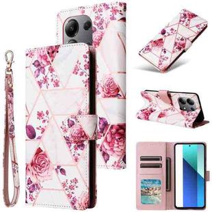 For Redmi Note 13 4G Marble Bronzing Stitching Leather Phone Case(Rose Gold)