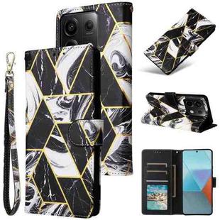 For Redmi Note 13 Pro 5G Global Marble Bronzing Stitching Leather Phone Case(Black)