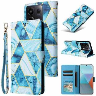 For Redmi Note 13 Pro 5G Global Marble Bronzing Stitching Leather Phone Case(Blue)