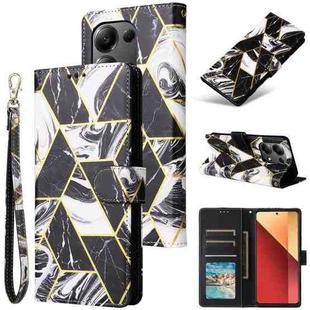 For Redmi Note 13 Pro 4G Marble Bronzing Stitching Leather Phone Case(Black)