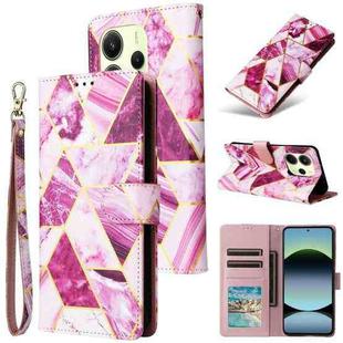 For Redmi Note 14 4G 164.84mm Marble Bronzing Stitching Leather Phone Case(Purple)