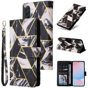 For Samsung Galaxy A36 5G Marble Bronzing Stitching Leather Phone Case(Black)