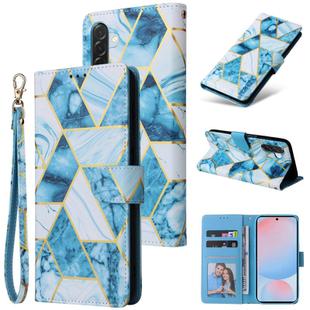 For Samsung Galaxy A36 5G Marble Bronzing Stitching Leather Phone Case(Blue)