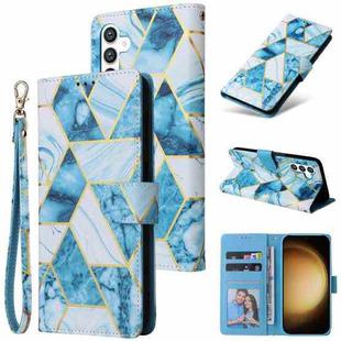For Samsung Galaxy S25+ 5G Marble Bronzing Stitching Leather Phone Case(Blue)
