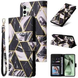 For Samsung Galaxy S24 FE 5G Marble Bronzing Stitching Leather Phone Case(Black)