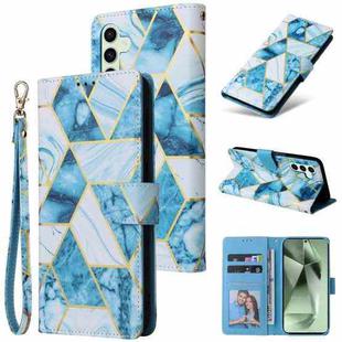 For Samsung Galaxy S25 FE 5G Marble Bronzing Stitching Leather Phone Case(Blue)