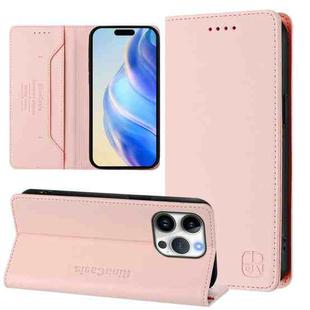 For iPhone 16 Pro Max RC01 Dual-Folded Magnetic Suction RFID Leather Phone Case(Pink)