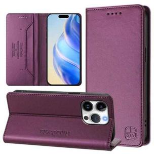 For iPhone 16 Pro Max RC01 Dual-Folded Magnetic Suction RFID Leather Phone Case(Violet)