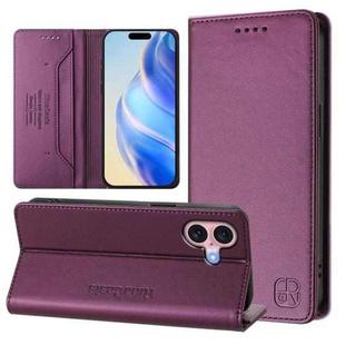 For iPhone 16 Plus RC01 Dual-Folded Magnetic Suction RFID Leather Phone Case(Violet)