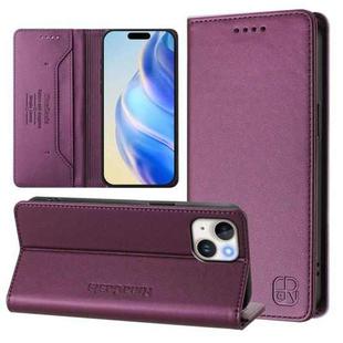 For iPhone 15 Plus RC01 Dual-Folded Magnetic Suction RFID Leather Phone Case(Violet)