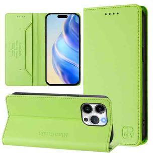 For iPhone 14 Pro RC01 Dual-Folded Magnetic Suction RFID Leather Phone Case(Grass Green)