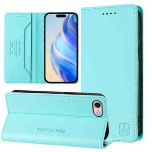 For iPhone 7 / 8 / SE 2022 RC01 Dual-Folded Magnetic Suction RFID Leather Phone Case(Mint Green)
