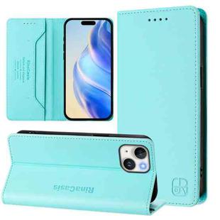 For iPhone 13 mini RC01 Dual-Folded Magnetic Suction RFID Leather Phone Case(Mint Green)