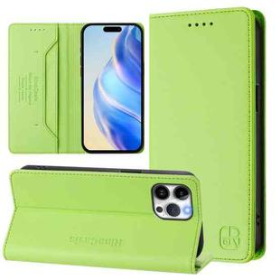 For iPhone 12 / 12 Pro RC01 Dual-Folded Magnetic Suction RFID Leather Phone Case(Grass Green)