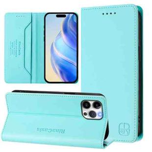 For iPhone 12 Pro Max RC01 Dual-Folded Magnetic Suction RFID Leather Phone Case(Mint Green)