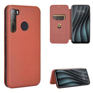 For HTC Desire 20 Pro Carbon Fiber Texture Horizontal Flip TPU + PC + PU Leather Case with Card Slot(Brown)