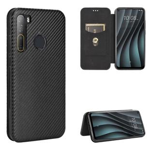 For HTC Desire 20 Pro Carbon Fiber Texture Horizontal Flip TPU + PC + PU Leather Case with Card Slot(Black)