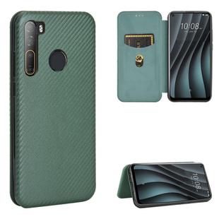 For HTC Desire 20 Pro Carbon Fiber Texture Horizontal Flip TPU + PC + PU Leather Case with Card Slot(Green)