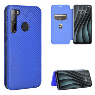 For HTC Desire 20 Pro Carbon Fiber Texture Horizontal Flip TPU + PC + PU Leather Case with Card Slot(Blue)