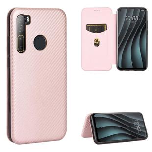 For HTC Desire 20 Pro Carbon Fiber Texture Horizontal Flip TPU + PC + PU Leather Case with Card Slot(Pink)