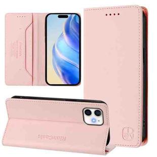 For iPhone 12 mini RC01 Dual-Folded Magnetic Suction RFID Leather Phone Case(Pink)