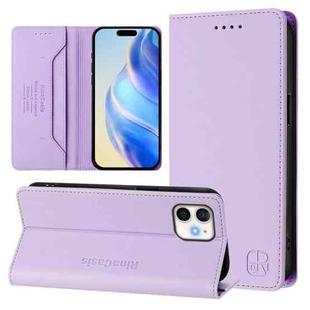 For iPhone 12 mini RC01 Dual-Folded Magnetic Suction RFID Leather Phone Case(Light Purple)