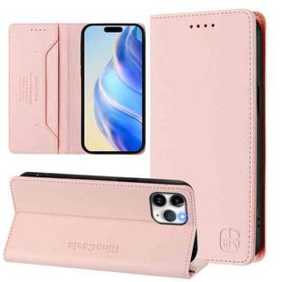 For iPhone 11 Pro Max RC01 Dual-Folded Magnetic Suction RFID Leather Phone Case(Pink)