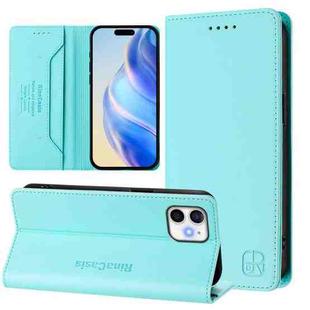 For iPhone 11 RC01 Dual-Folded Magnetic Suction RFID Leather Phone Case(Mint Green)