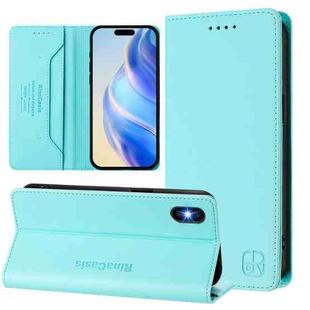 For iPhone X / XS RC01 Dual-Folded Magnetic Suction RFID Leather Phone Case(Mint Green)