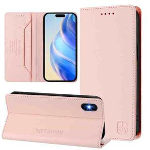 For iPhone X / XS RC01 Dual-Folded Magnetic Suction RFID Leather Phone Case(Pink)