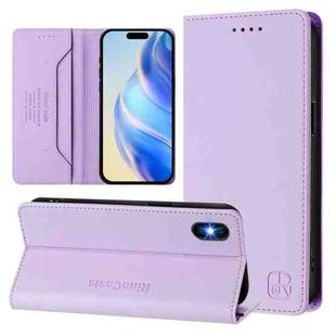 For iPhone X / XS RC01 Dual-Folded Magnetic Suction RFID Leather Phone Case(Light Purple)