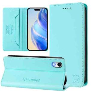 For iPhone XR RC01 Dual-Folded Magnetic Suction RFID Leather Phone Case(Mint Green)