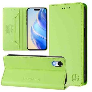 For iPhone XR RC01 Dual-Folded Magnetic Suction RFID Leather Phone Case(Grass Green)