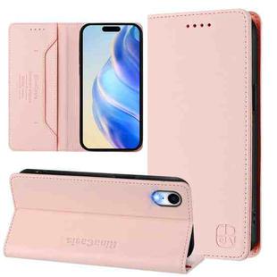 For iPhone XR RC01 Dual-Folded Magnetic Suction RFID Leather Phone Case(Pink)