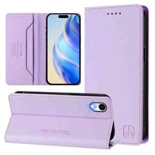 For iPhone XR RC01 Dual-Folded Magnetic Suction RFID Leather Phone Case(Light Purple)